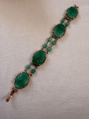 Green Carved Stone Link Bracelet - Women Jewelry